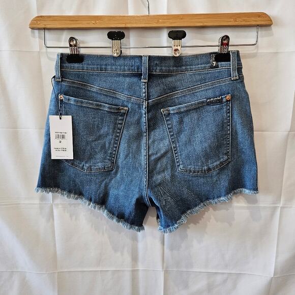 7 For All Mankind Jeans Shorts Raw Hem Faded Blue Button Fly Size 32 - Picture 2 of 9